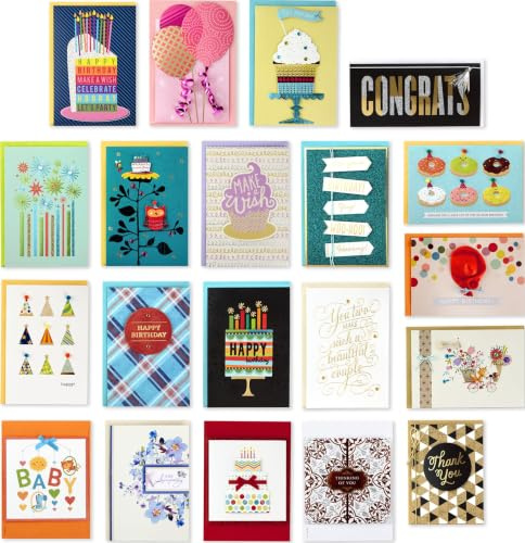 Hallmark Handmade All Occasion Boxed Greeting Card Assortment, Pink Floral (Pack of 20)—Birthday Cards, Baby Shower Cards, Wedding Cards, Sympathy Cards, Thinking of You Cards, Thank You Cards