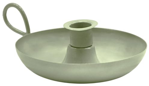 Ivyline Portavelas de Metal con Mango en Color Verde Salvia, Duradero y Elegante, Base Decorativa en Forma de Plato para Vela cónica, 5 cm de Alto x 16 cm de Ancho x 13 cm de Profundidad