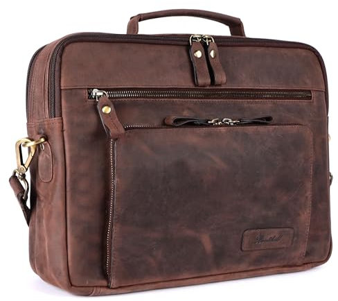 Benthill Laptoptasche Echt-Leder I Leder Umhängetasche für Laptop I Aktentasche für Notebook I Damen und Herren Tasche I Notebooktasche, Farbe:Dark Brown (H)