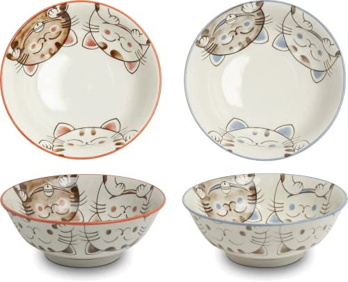 2 Piezas - Juego de tazón japonés udon - Gato de la suerte - Juego de cuencos - Fideos - Miso - Sopa - Cuenco de desayuno - Cuenco de frutas - Tazón de poke - Cuenco de arroz - Tazón de arroz -