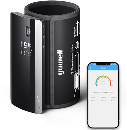 yuwell Smart Blood Pressure Monitor with App, Digital Upper Arm BP Machine for Home Use & Pulse Rate Monitoring Meter, Automatic, Voice Broadcasting with Power Adapter and Batteries (YE630CR)