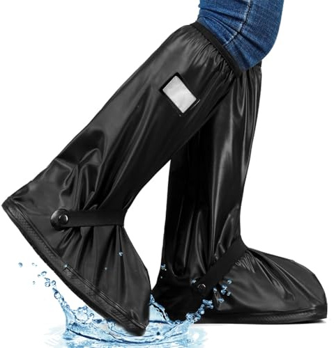 Casenly Couvre Chaussure Impermeable, Antidérapant Surchaussures Impermeables avec Fermeture Éclair Surchaussures Étanches Pluie Neige Boue avec Réfléchissantes Pour Pluie Plein Air Cyclisme, Noir XL