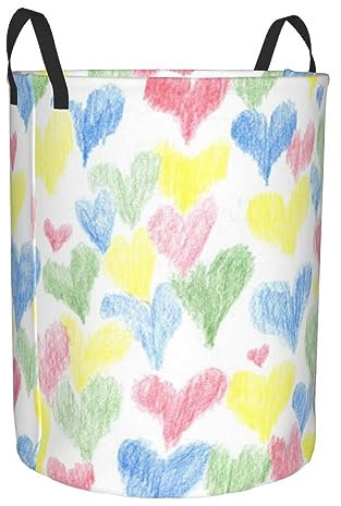 Cesto De Ropa Sucia Corazones De Colores Cesta De Almacenamiento Redondo Cesto Para La Colada Plegable Cestos Para La Colada Para Ropa Sucia Hotel 40X50Cm