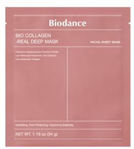 Biodance BioCollagen profunda Mascarilla facial, Hidratante y Reafirmante, Skincare Coreano con Ácido Hialurónico, Niacinamida y Galactomicetos,4 láminas, 34 g.