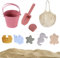 KBIBCK Sandspielzeug Set aus Silikon, Strandspielzeug für Kinder, 9-in-1 Silikon Strandspielzeug Set mit Eimer, Netzbeutel, Schaufeln, 6 Sandformen, Strandset Sandspielzeug für Jungen & Mädchen (Rot)
