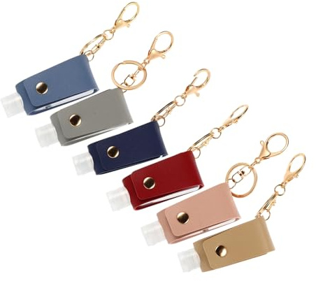 Mikinona 6pcs Hand Washing Bottle Cover Keychain Hand Case Portable Pu Leather Material for Toiletry Travel Bottles Fits as Keychain Case Random Color