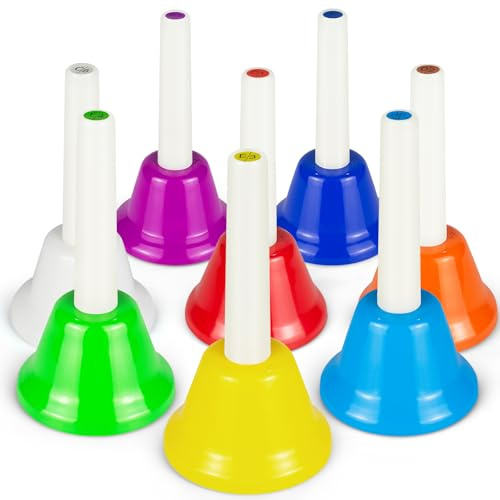 EliLunar 8 Note Hand Bells Set | Colorful Metal Handbells | Percussion Instrument for Music Education, Church, School, Wedding & Home Practice