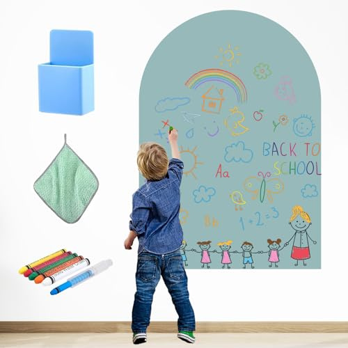 Magnettavla för barn 100 x 80 cm, magnetvägg för barn, magnetisk vägg självhäftande för pojkar flickor med 6 kritpennor, 1 rengöringsduk, 1 krithållare, 1 förvaringslåda