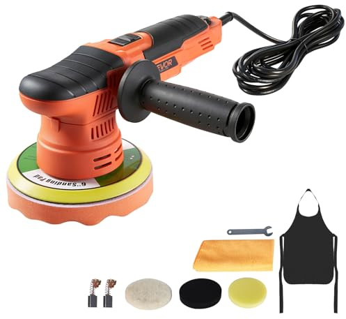 VEVOR Pulidora para Coche 150 mm 650 W, Doble Acción, 6 Velocidades Ajustables 2000-6800 RPM, Kit de Pulido Orbital Aleatorio con Almohadillas de Lana y Espuma para Pulido Abrillantado Encerado