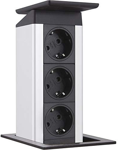 Evoline Port Push versenkbare Steckdose mit 3x VDE Steckdose Edelstahl / Schwarz