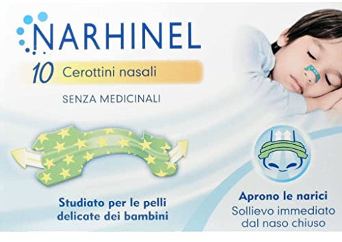 NARHINEL Cerottini Nasali per Bambini, Rimedio Senza Medicinali, in Caso di Congestione Nasale Causata da Raffreddore e Allergie, in Confezione da 10 Pezzi