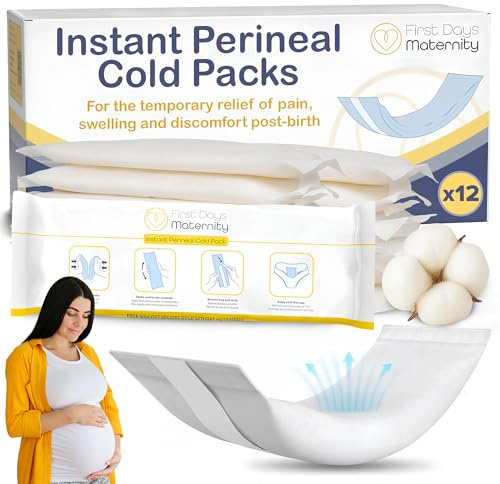 First Days Maternity Instant Perineal Cold Packs, Fully Absorbent Cold Packs with Soft Cotton Cover, No Need to Freeze, Provides 20 Minutes of Cold Therapy, Pack of 12