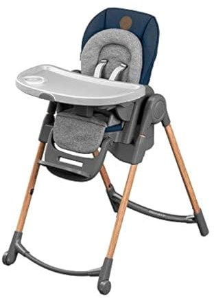 Maxi-Cosi Minla Evolutive highchair, 0–14 Years, up to 60 kg, Baby High Chair, 9 Height Positions, 5 Recline positions, 4 Tray Positions, Compact Fold, Adjustable Footrest, Essential Blue