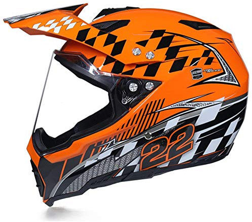 MRDEAR Casco MTB Integrale Adulto Casco Motocross con Visiera/ Ventilazione Regolabile/ Fodera Rimovibile, Casco da Cross Moto Motard Enduro Downhill Race ATV Scooter, Certificazione DOT,Arancia,L