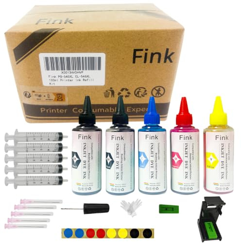 F-ink Bottiglie 5 x 100 ml Kit di Ricarica Inchiostro e Inchiostro Compatibile con Cartucce d'inchiostro Canon 575XL 576XL 545XL 546XL 575 576 545 546 512 513 PG-545 CL-546 PG-575 CL-576
