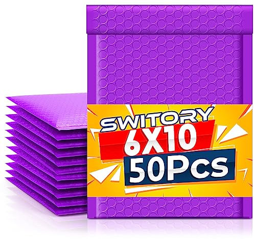Switory 50 Stück Polsterumschläge A5 Luftpolstertaschen 15,3 cm x 26,9 cm Poly Bubble Mailer Gepolsterte Umschläge Bubble Lined Poly Mailer Selbstversiegelnde für Verpackung Violett