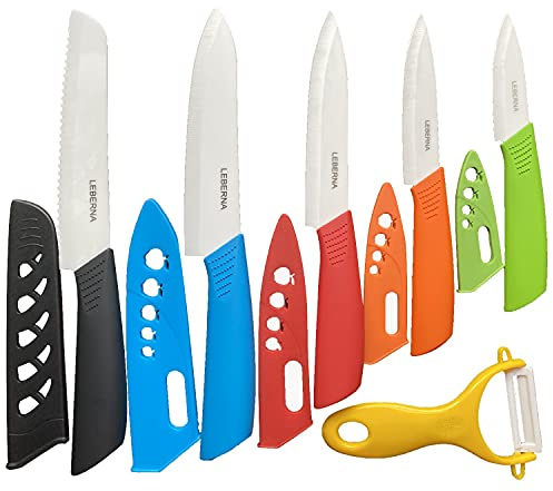 Ceramic Knife Set Ceramic Knives Set for Kitchen Knives Colored w Sheath 6 Bread Knife 6 Chef Knife 5 Utility Knife 4 Fruit Knife 3 Paring Knife 1 Peeler Colorful Rust Free Proof