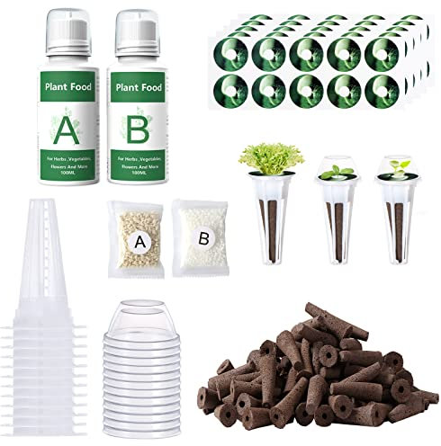 Yoocaa 128pcs Seed Pod Kit for Aerogarden, Grow Anything Kit with 50 Sponges, A&B Nutrient Plant Food, 50 Labels, 12 Baskets, 12 Domes, Compatible with All Hydroponics Systems