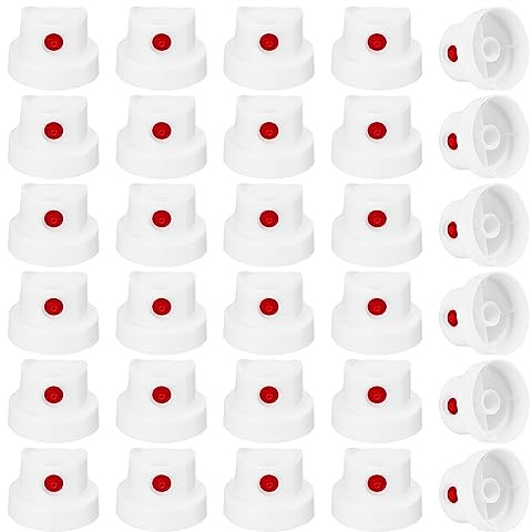BENECREAT 30 pièces Dot Fat Spray Paint Caps Buses de Pulvérisation en Plastique Blanc Spray Paint Caps de Remplacement pour Graffiti Street Art, Flacon Aérosol, 23x16mm