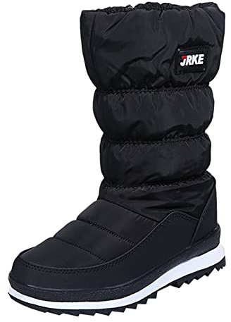 Bottes de neige tendance pour femme avec fermeture éclair latérale et tige mi-haute en latex de coton sexy, Noir , 38 EU