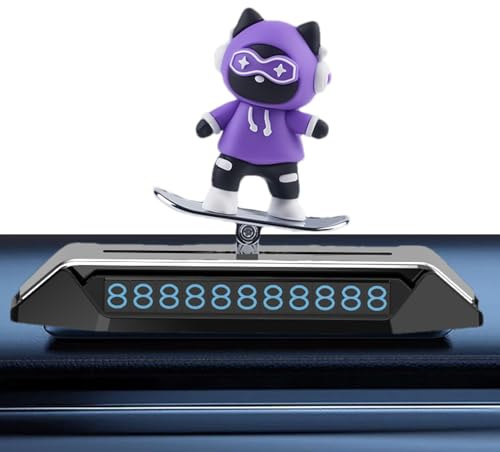 LearnLyrics de registro de aparcamiento de coche, número de aparcamiento temporal para coches, registro de teléfono automático con gato de monopatín de dibujos animados,