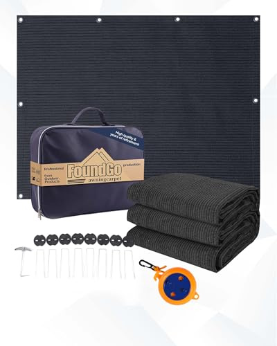 FoundGo Awning Carpet with Eyelets [280g/m² HDPE] 300x600cm Outdoor Camping Carpet Breathable Awning Flooring including Carrying Bag 8x pegs & Clothesline Anthracite