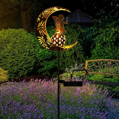 ZKLiLi Garden Solar Lights Pathway Stake Lights Moon Fairy with Angel Decor, Gardening Birthday Gift for Mom Grandma Friends, Outdoor Decor Light Waterproof for Walkway, Yard, Patio(New Fairy)