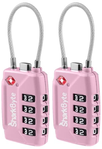 SharkByte Candados de maleta aprobados por la TSA, candado de combinación de seguridad de 4 esferas, candado de viaje de alambre flexible para maletas, cerraduras de equipaje, bolsa de viaje, gimnasio