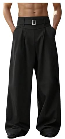 GORGLITTER Men's Baggy Dress Pants Wide Leg High Waisted Pleated Trousers Business Casual Slacks with Pockets Black Medium