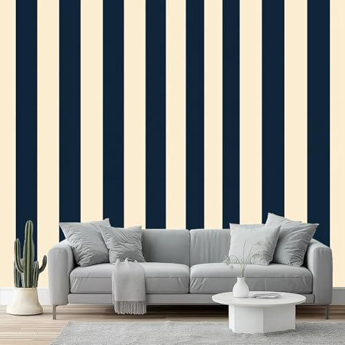 Papel pintado Rayas simples azul marino Papel pintado tejido no tejido 200 x 140 cm decoración Pared decorativos Tv Fondo Pared Dormitorio Murales Papel Tapiz Moderno Azul marino blanco