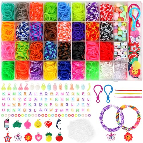 Elastici per Braccialetti, 3600+ Bracciale Elastici Colorati Loom Bands Kit 40 griglia, fai da te Bambina di Gomma Bracciale Lavorare a Maglia Fare Braccialetti Perline Giocattolo Regalo