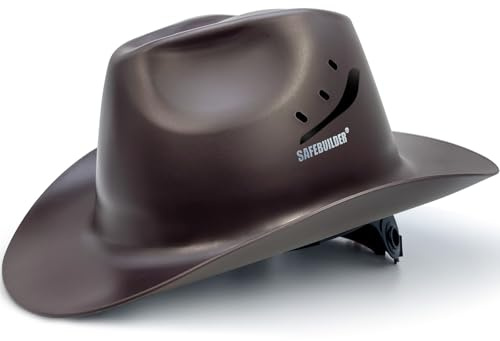 SAFEBUILDER Cowboy Style Hard Hat Class C Safety Helmet Vented Full Brim Hard Hats Work Safety Helmet for Men and Women Outdoor,Industrial,Construction Head Protection- ANSI Approved (Brown)