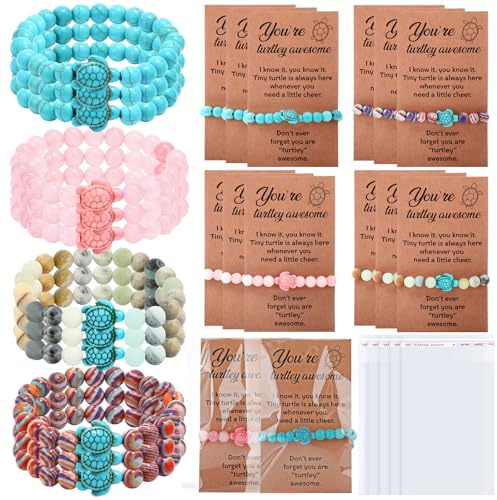 Liliaafar 24 Sets Employees Appreciation Gifts Turtle Bracelets for Women Sea Inspirational Friendship Bracelets with Cards Thank You Gifts for Employee Staff Coworkers(Mix Tracking Bracelet)