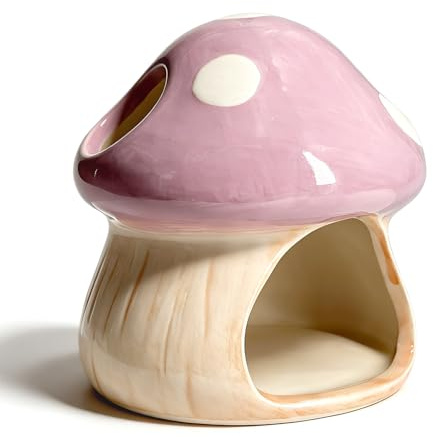Obantrsz Betta Fish Tank Accessories, Ceramic Mushroom House Aquarium Decor - Cute Purple Hideout Cave Ornament for Small Fish, Shrimp, Goldfish, Hamsters & Reptiles (Purple)