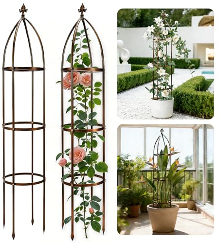 6.3Ft 100% Metal Garden Obelisk Trellis for Climbing Plants Outdoor, Rose Trellis for Potted Plants, Sturdy Garden Trellis for Climbing Vines, Vegetables, Flowers Stands, 1 Pack