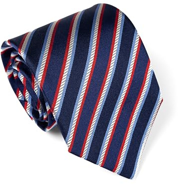 Remo Sartori - Cravatta in pura Seta Blu Regimental a Righe Bianche e Rosse, Made In Italy, Uomo