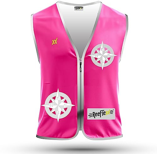 REEFLEXX Warnweste Damen Sicherheitsweste, erhöhte Sichtbarkeit im Straßenverkehr, Joggen, Fahrrad oder Auto, Solid Pink Compass, Größe S