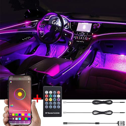TABEN Decoración del Interior del automóvil luz RGB Remote + App Control Kit de iluminación Interior del automóvil con 8 Colores, Impermeable, Atmósfera Interior Tira de Luces de neón para automóvil