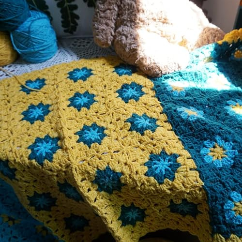 CZQLWW Handmade Granny Square Crochet Throw Blanket for Couch, 100% Acrylic Fiber, 50x19 Inch - Cozy Decorative Blanket for Couch, Sofa, Travel - All Seasons Suitable for Women, Men