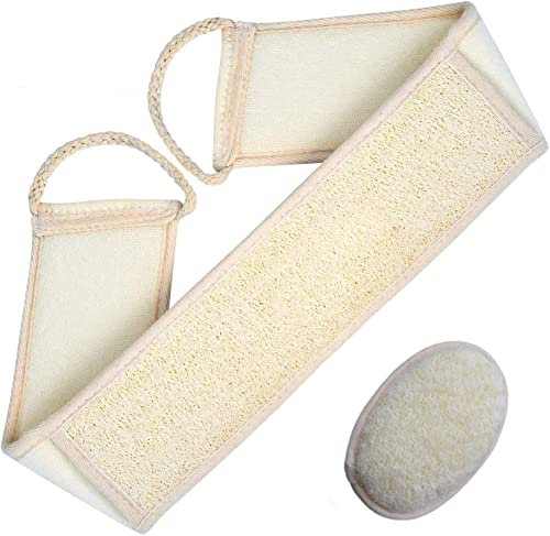 Depurador de Espalda de Lufa, Cinturón de Lavado de Espalda de Ducha con Natural Almohadilla de Esponja de Lufa, Depurador de Espalda de Masaje Exfoliante para Hombres y Mujeres, 2 Piezas