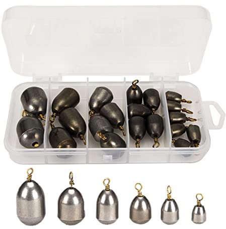 Elionless Fishing Sinkers, 20 Pcs Fishing Weights Iron Sinker Fishing Accessories with Storage Box, 5 Sizes