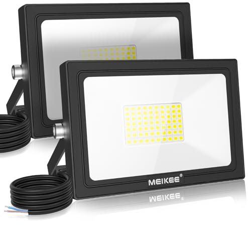 MEIKEE Focos LED Exterior, 2 Pcs 60W Proyector Foco 5200LM, IP66 Impermeable, 72 SMD LED, 6500K Blanco Frío para Jardín, Casa, Garaje, Patio, Terraza, Campo