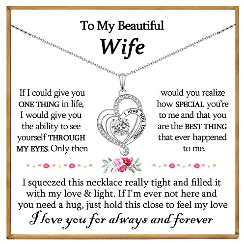 VOSAP Gifts for Wife, S925 Sterling Silver Necklace for Wife, I Love You Forever Heart Pendant Jewellery Present, Romantic Gifts for Her on Christmas Valentines Day Anniversary Birthday