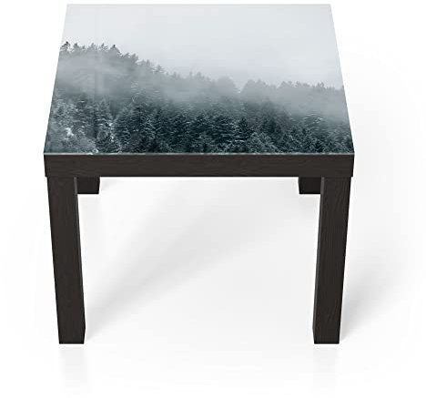 DEQORI Glastisch | schwarz klein 55x55 cm | Motiv Nebel über Baumwipfeln | ausgefallener Beistelltisch aus Glas | Hochglanz Couchtisch fürs Wohnzimmer | moderner Couch Tisch mit Design