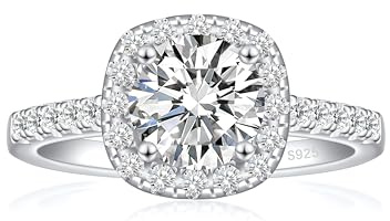 JALOKIVI 1.5CT 925 Sterling Silver Engagement Rings for Women Cushion Cut Halo Cubic Zirconia Wedding Rings for Women Promise Rings for Her Silver Size 11
