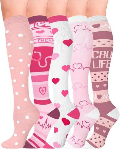 HIPOWER 5 Paar Kompressionsstrümpfe Damen und Herren Bunte Stützstrümpfe Sport Kompressionssocken Stützkniestrümpfe Reisestrümpfe Compression Sock Für Flug Radsport