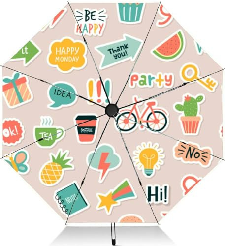 Travel Umbrella for Rain Windproof Planner sticker Journal sticky items planning daily routine processes Automatic Cute Portable Compact Umbrella for Women Purse Backpack Car Black Sun UV Protection