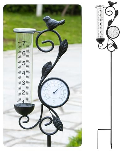 YNGFIL Regenmesser für den Außenbereich, Gartenthermometer für Innen- und Außenbereich, 81,3 cm, Gartenstatue, 17,8 cm Kapazität, Regenmesser, Ersatzrohrglas für Außendekoration, Außenthermometer,