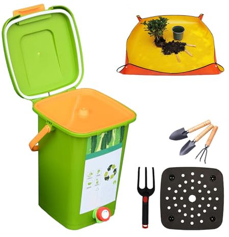 Compostiera Domestica Con Rubinetto Contenitore Umido Raccogli Il Compost Liquido Compostiera Domestica,Style2(10L)-1Set