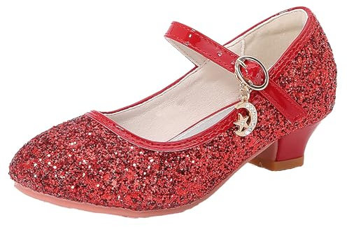 cfpqv Mary Jane Shoes Women's Strappy Pumps Glitter Heel Shoes Women's Shoes Elegant and Comfortable Ballet Flats Low Shoes Dance Shoes Evening Shoes Cosplay Party Costume Princess Dress Shoes, red
